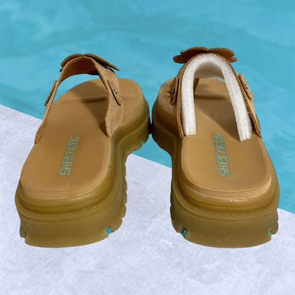 Vtg 90's Y2K Skechers Sky Jammers Wheat Tan Leather Thong Sandals Size 6 W WIDE - Picture 7 of 16